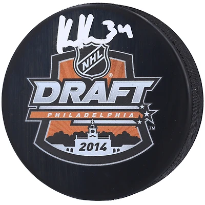 Rondelle de hockey autographiée par Kaapo Kahkonen des Sharks de San Jose lors du repêchage de la LNH 2014