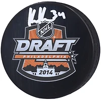 Rondelle de hockey autographiée par Kaapo Kahkonen des Sharks de San Jose lors du repêchage de la LNH 2014