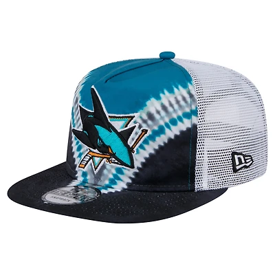 Men's New Era  Black/Teal San Jose Sharks Throwback V-Dye Adjustable Golfer Hat