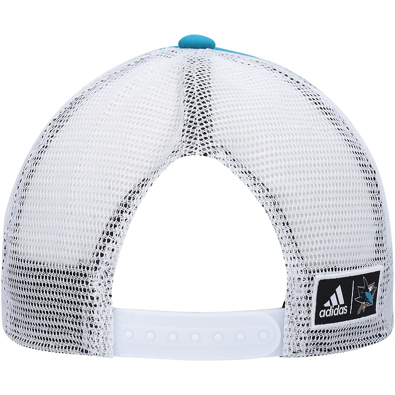 Casquette snapback adidas San Jose Sharks Team Plate Trucker pour hommes, bleu sarcelle/blanc