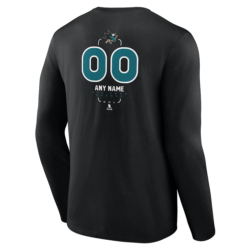 Men's Black San Jose Sharks Custom Midfielder Long Sleeve T-Shirt