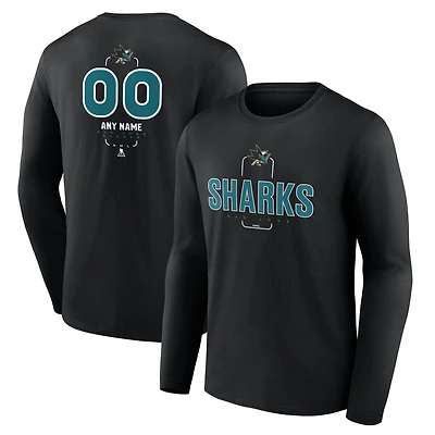 Men's Black San Jose Sharks Custom Midfielder Long Sleeve T-Shirt