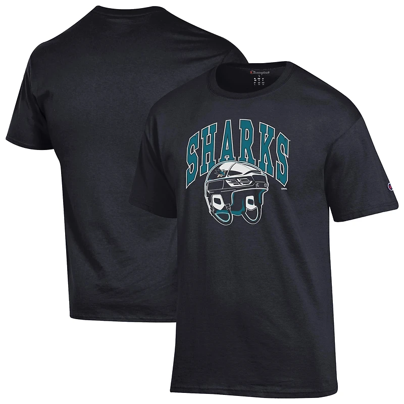 Men's Champion Black San Jose Sharks Helmet T-Shirt