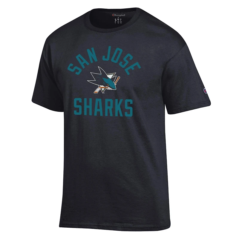 Men's Champion  Black San Jose Sharks Primary Logo Jersey T-Shirt
