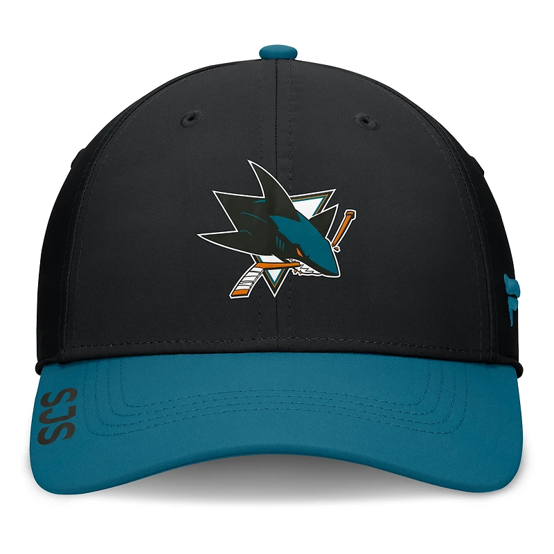 Casquette Fanatics pour homme, noire/bleu sarcelle, Authentic Pro Rink Flex des Sharks de San Jose