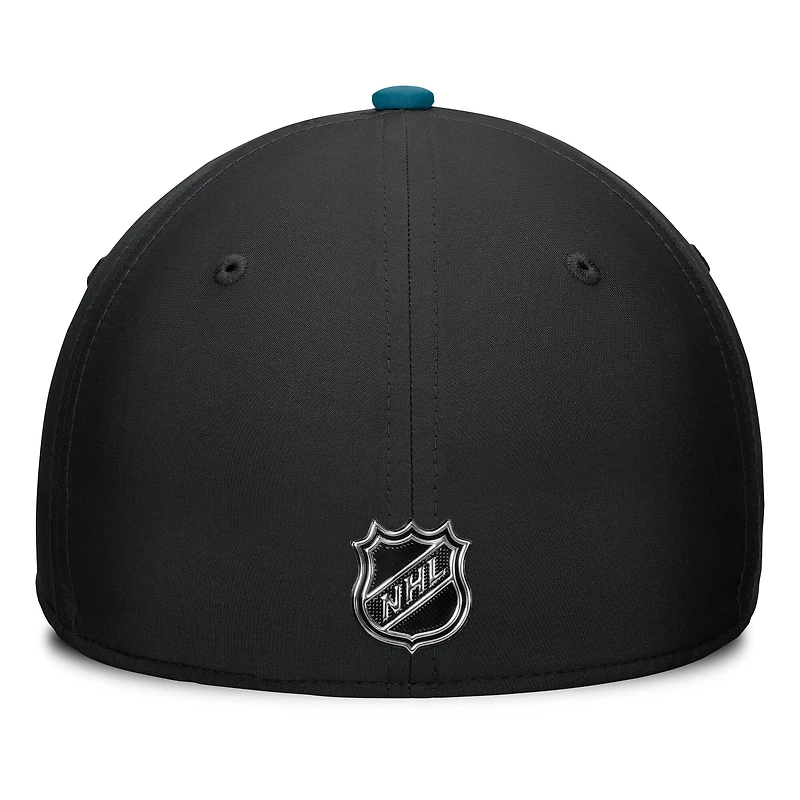 Casquette Fanatics pour homme, noire/bleu sarcelle, Authentic Pro Rink Flex des Sharks de San Jose