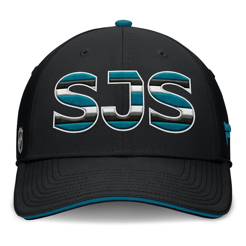 Men's Fanatics Black/Teal San Jose Sharks Authentic Pro Rink Team Code Flex Hat