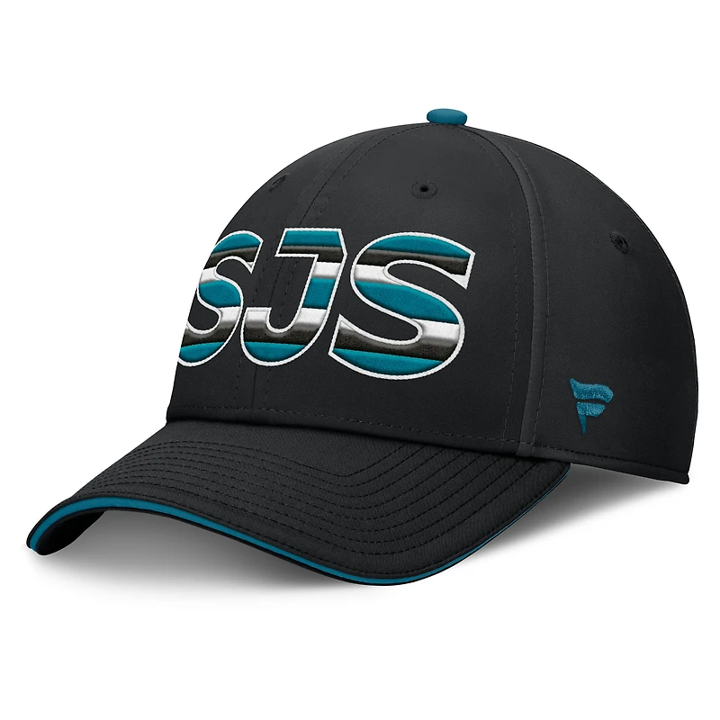 Men's Fanatics Black/Teal San Jose Sharks Authentic Pro Rink Team Code Flex Hat