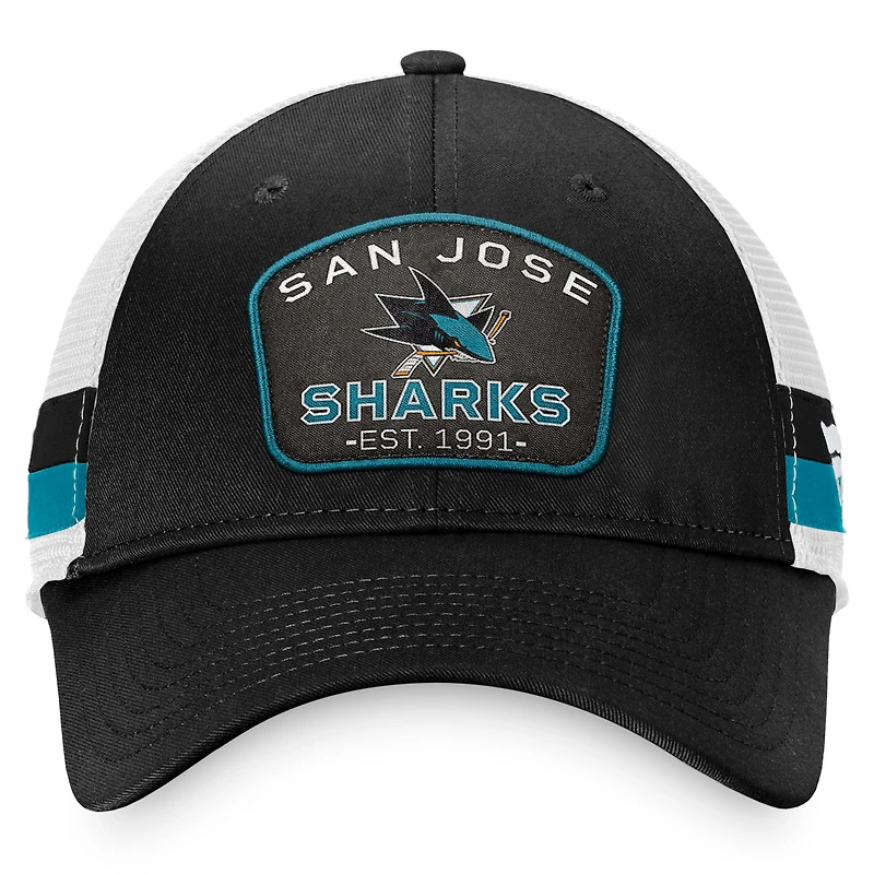 Casquette réglable de camionneur à rayures fondamentales Fanatics pour hommes, noir/blanc, San Jose Sharks