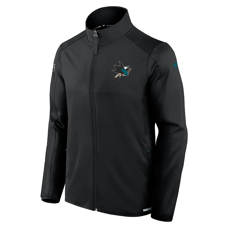 Veste polaire zippée intégrale Fanatics noire authentique des Sharks de San Jose pour homme