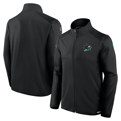 Veste polaire zippée intégrale Fanatics noire authentique des Sharks de San Jose pour homme