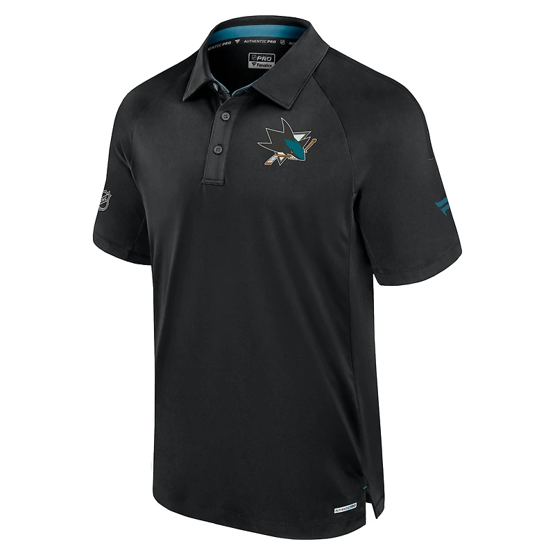 Polo raglan authentique Pro Rink Fanatics noir pour homme des Sharks de San Jose