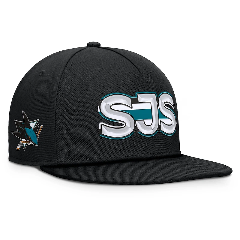 Men's Fanatics Black San Jose Sharks Authentic Pro Rink Team Code Snapback Hat