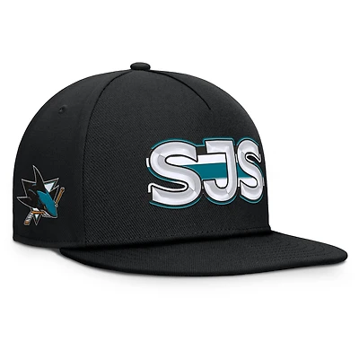 Men's Fanatics Black San Jose Sharks Authentic Pro Rink Team Code Snapback Hat