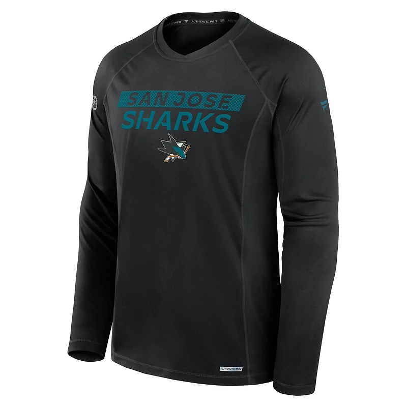 T-shirt à manches longues raglan authentique Pro Rink Tech Fanatics pour homme, noir, des Sharks de San Jose