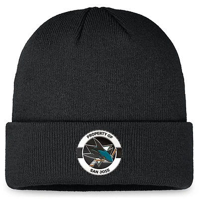 Bonnet en tricot à revers authentique Pro Training Camp Fanatics pour hommes, noir, San Jose Sharks