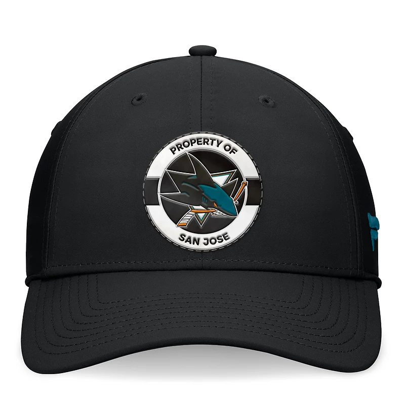 Casquette flexible noire San Jose Sharks Authentic Pro Training Camp Fanatics pour hommes