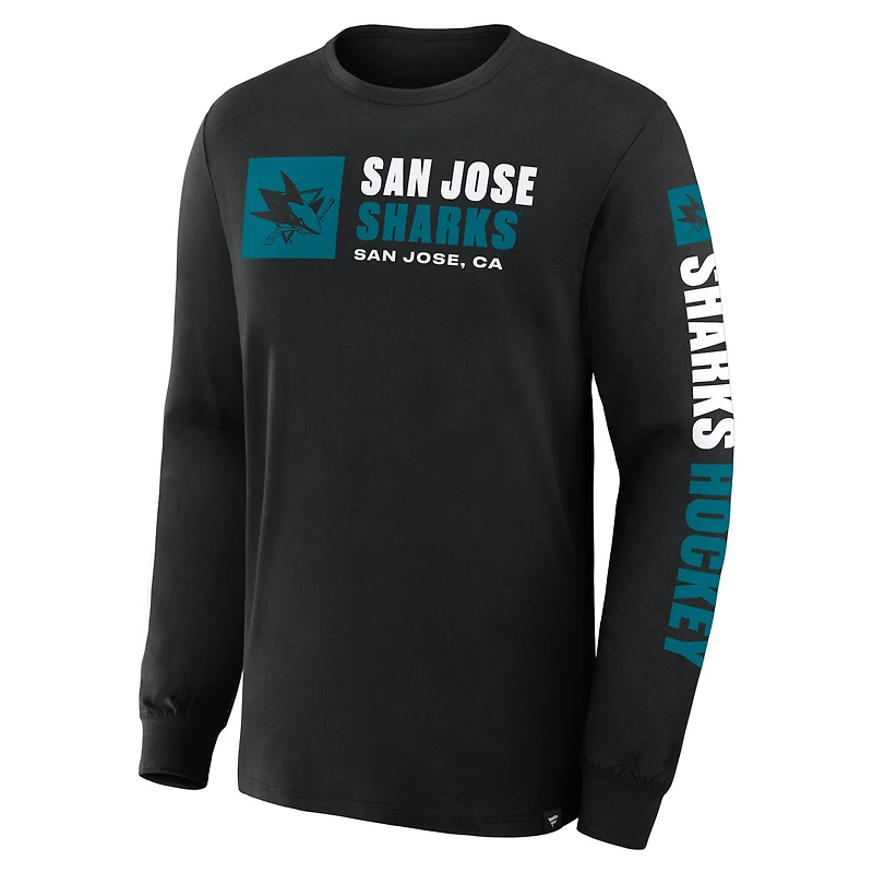 Men's Fanatics Black San Jose Sharks Goal Crease Legacy Long Sleeve T-Shirt