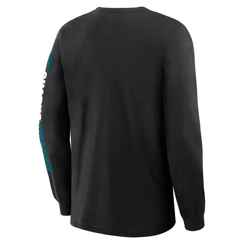 Men's Fanatics Black San Jose Sharks Goal Crease Legacy Long Sleeve T-Shirt