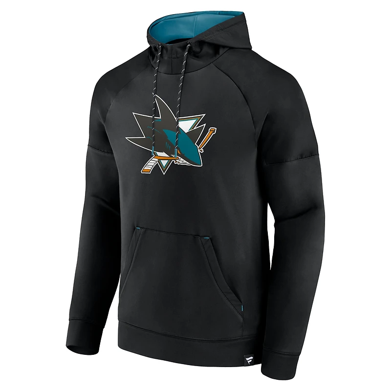 Men's Fanatics  Black San Jose Sharks Iconic Defender Raglan Pullover Hoodie