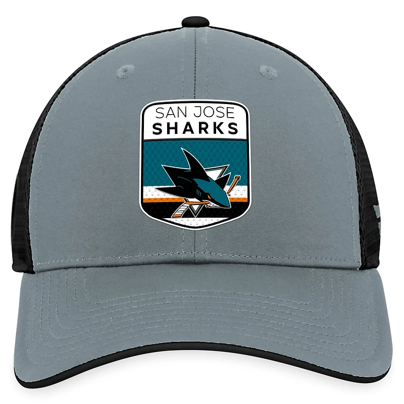 Casquette ajustable Authentic Pro Home Ice Trucker Fanatics pour hommes, gris/noir, San Jose Sharks