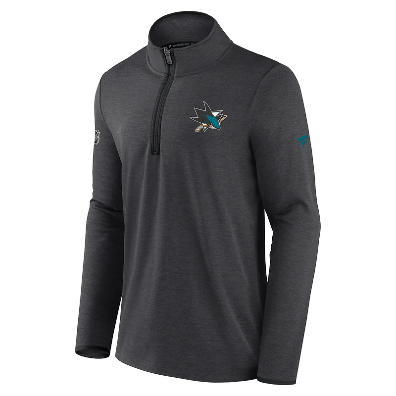Veste à quart de zip authentique pour hommes Fanatics Heather Charcoal des San Jose Sharks
