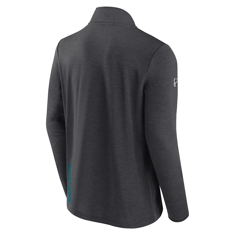 Veste à quart de zip authentique pour hommes Fanatics Heather Charcoal des San Jose Sharks