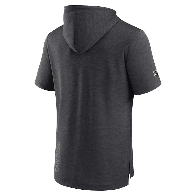 Men's Fanatics  Heather Charcoal San Jose Sharks Authentic Pro Short Sleeve Pullover Hoodie