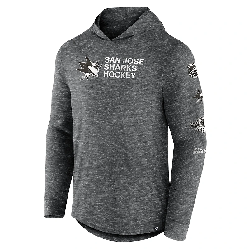 T-shirt à capuche empilé manches longues Fanatics Heather Charcoal pour hommes, San Jose Sharks