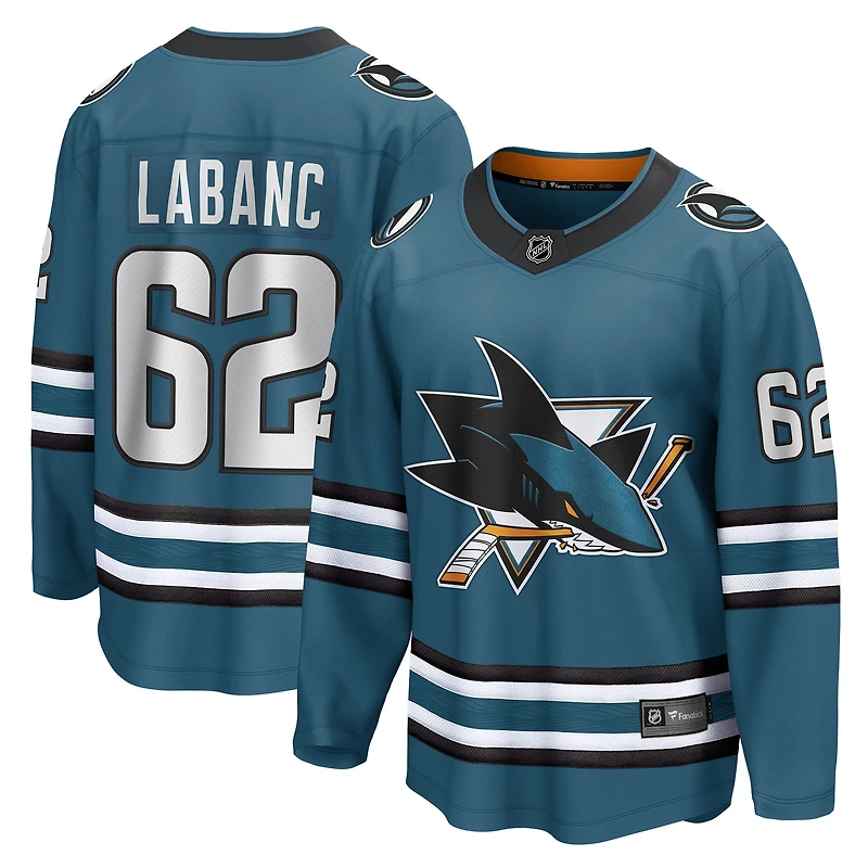 Fanatics pour hommes Kevin Labanc Sarcelle San Jose Sharks Maillot de joueur échappé à domicile