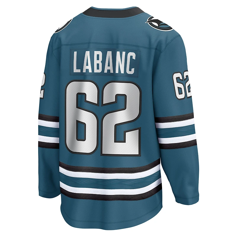 Fanatics pour hommes Kevin Labanc Sarcelle San Jose Sharks Maillot de joueur échappé à domicile