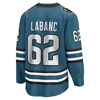 Fanatics pour hommes Kevin Labanc Sarcelle San Jose Sharks Maillot de joueur échappé à domicile