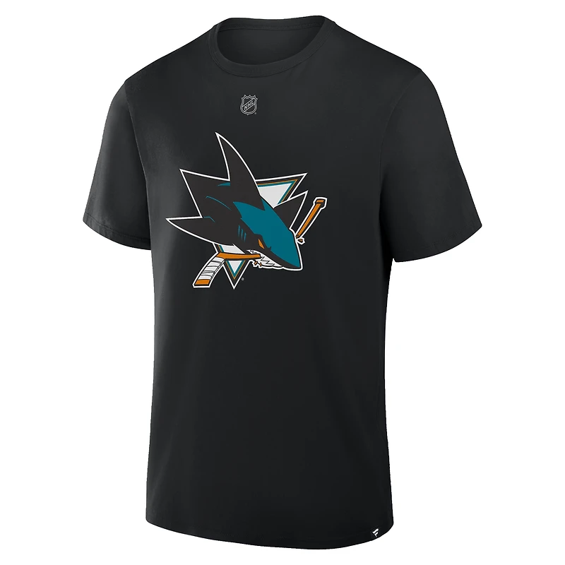 T-shirt Macklin Celebrini Fanatics pour homme, noir, authentique, avec nom et numéro Stack des Sharks de San Jose