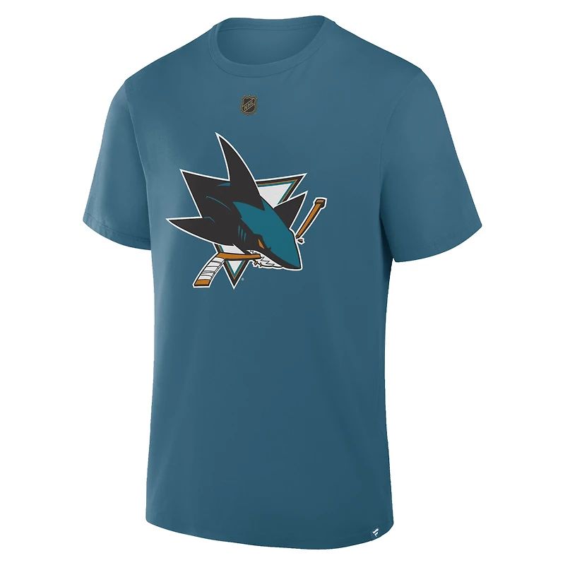 Men's Fanatics Macklin Celebrini Teal San Jose Sharks Authentic Stack Name & Number T-Shirt