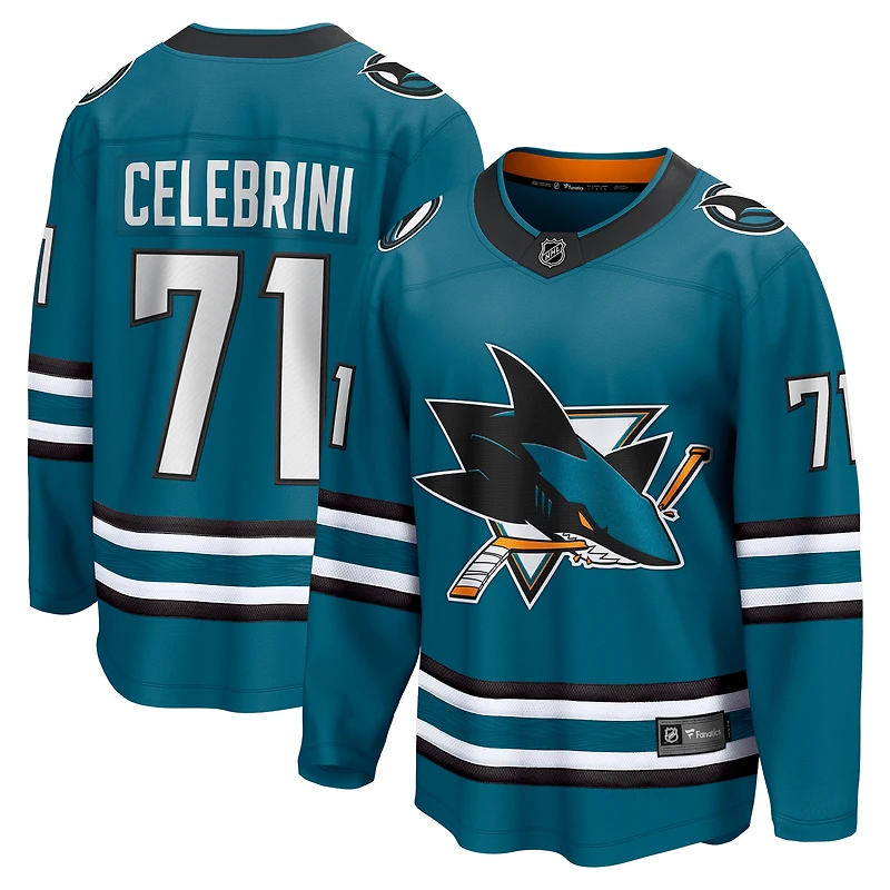 Maillot Breakaway à domicile des Sharks de San Jose Fanatics Macklin Celebrini sarcelle pour hommes