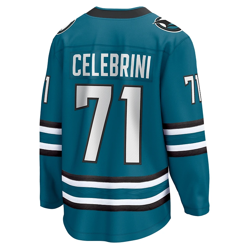 Maillot Breakaway à domicile des Sharks de San Jose Fanatics Macklin Celebrini sarcelle pour hommes