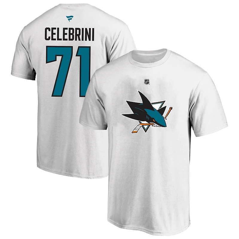 Men's Fanatics Macklin Celebrini White San Jose Sharks Big & Tall Heat Check Name Number T-Shirt