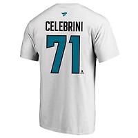 T-shirt Fanatics Macklin Celebrini blanc San Jose Sharks, grandes tailles, avec nom et numéro à effet thermique