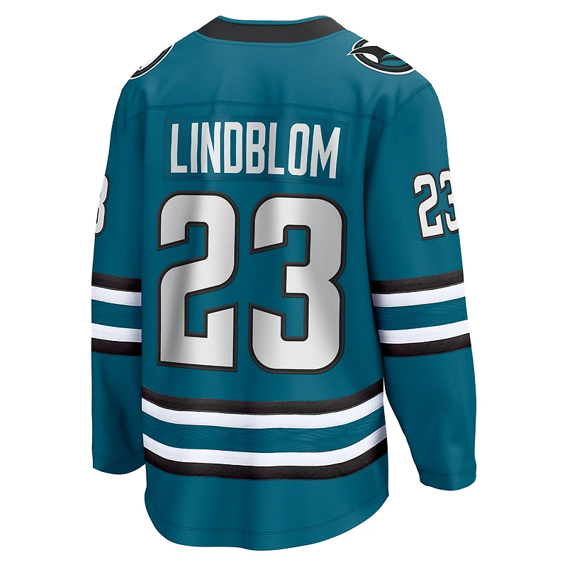 Men's Fanatics Oskar Lindblom Teal San Jose Sharks Home Breakaway Jersey