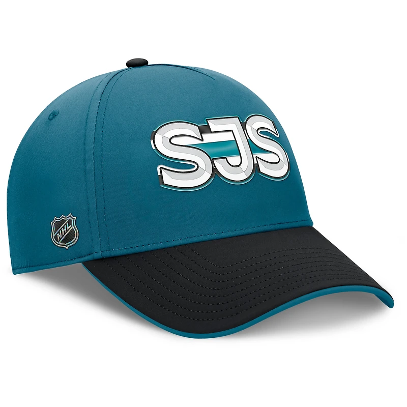 Casquette Fanatics pour homme, bleu sarcelle/noir, authentique, des Sharks de San Jose, Pro Rink Team Code Flex