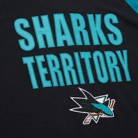 T-shirt à manches longues raglan légendaire noir/bleu sarcelle pour homme Mitchell & Ness San Jose Sharks