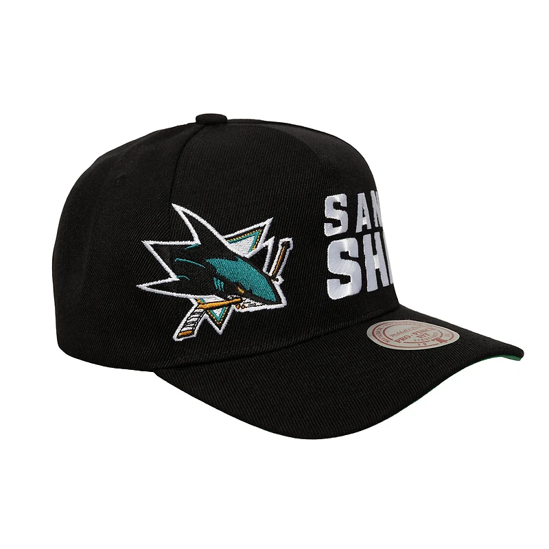 Casquette ajustable Mitchell & Ness Pro Pinch noire avec logo Busted des Sharks de San Jose pour homme