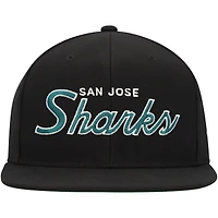 Casquette Snapback noire Mitchell & Ness San Jose Sharks Core Team Script 2.0 pour hommes