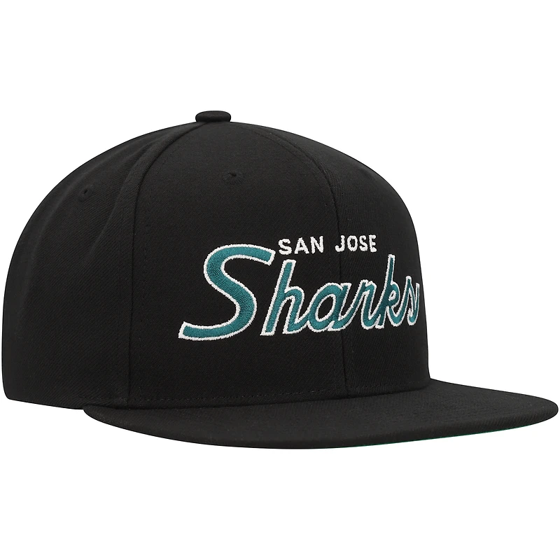 Casquette Snapback noire Mitchell & Ness San Jose Sharks Core Team Script 2.0 pour hommes
