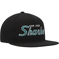 Casquette Snapback noire Mitchell & Ness San Jose Sharks Core Team Script 2.0 pour hommes