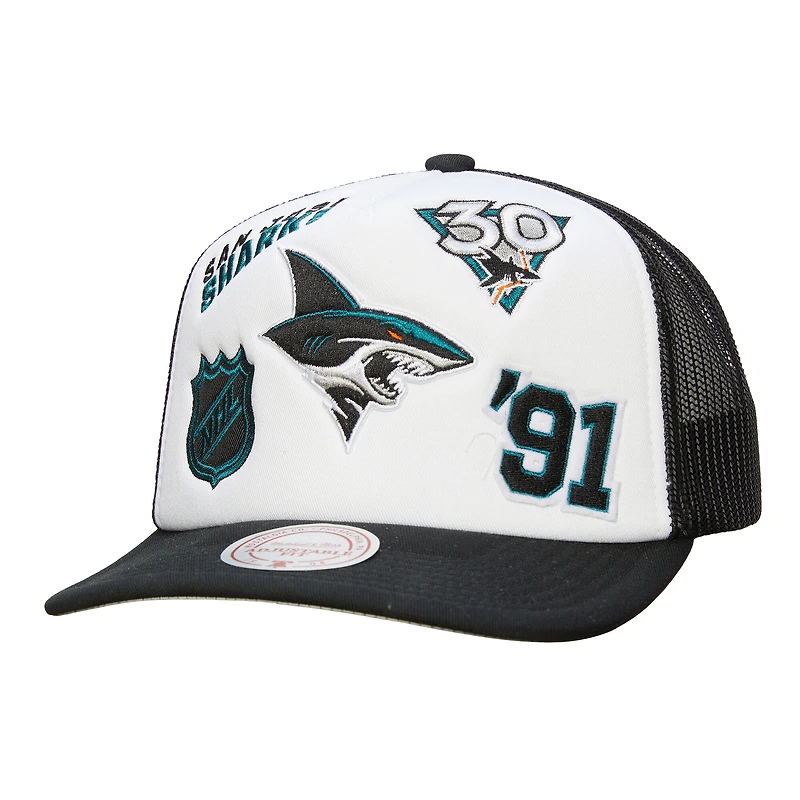 Casquette ajustable Mitchell & Ness blanche/noire pour homme, motif Gridlock des Sharks de San Jose
