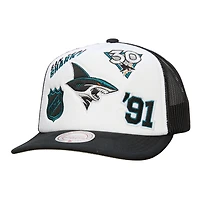 Casquette ajustable Mitchell & Ness blanche/noire pour homme, motif Gridlock des Sharks de San Jose