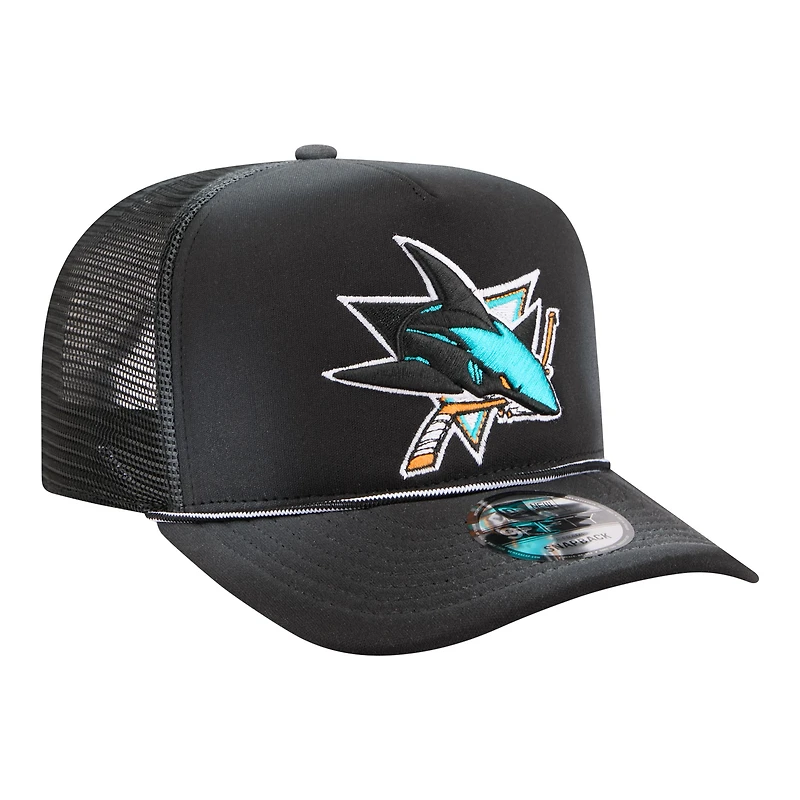 Men's New Era Black San Jose Sharks Faded A-Frame 9FIFTY Trucker Snapback Hat