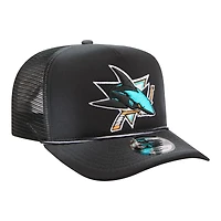 Men's New Era  Black San Jose Sharks Faded A-Frame 9FIFTY Trucker Snapback Hat