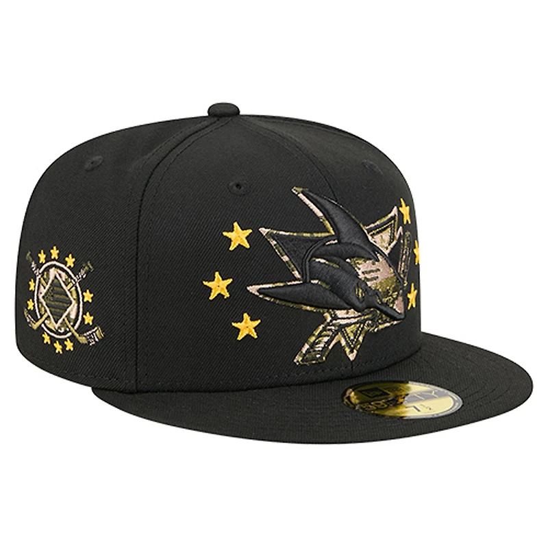 Men's New Era  Black San Jose Sharks Military Appreciation Digital Camo Stars 59FIFTY Fitted Hat